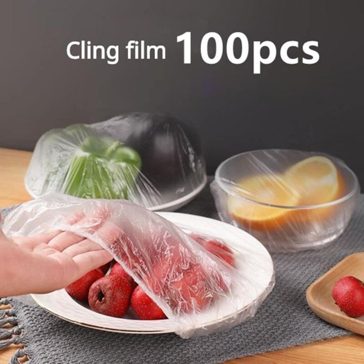 100pcs Disposable Food Cover Plastic Wrap Elastic Food Lids For Fruit Bowls Cups Caps Storage Kitchen Fresh Keeping Saver Bag