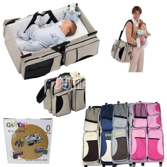 baby crib and diaper bag