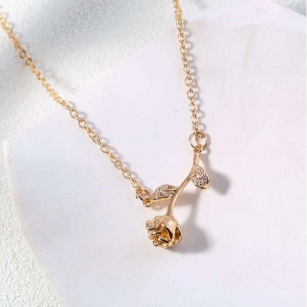 Rose Charm Stainless Steel Necklace Drop Pendant for Girls & Women's | 925 Gold Rose Romantic Jewelry