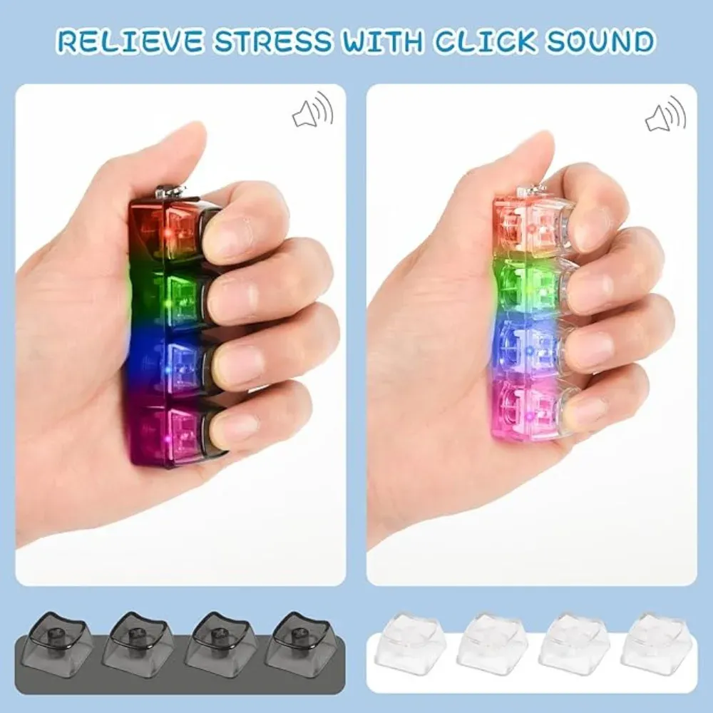 1PC Light Up Keyboard Keychain Stress Relief Clickable LED Button Toy | Mechanical Keyboard Clicker Keychain | Fidget Anxiety Relief Toy | Portable Office Desk Gadget | EDC Keychain Gift
