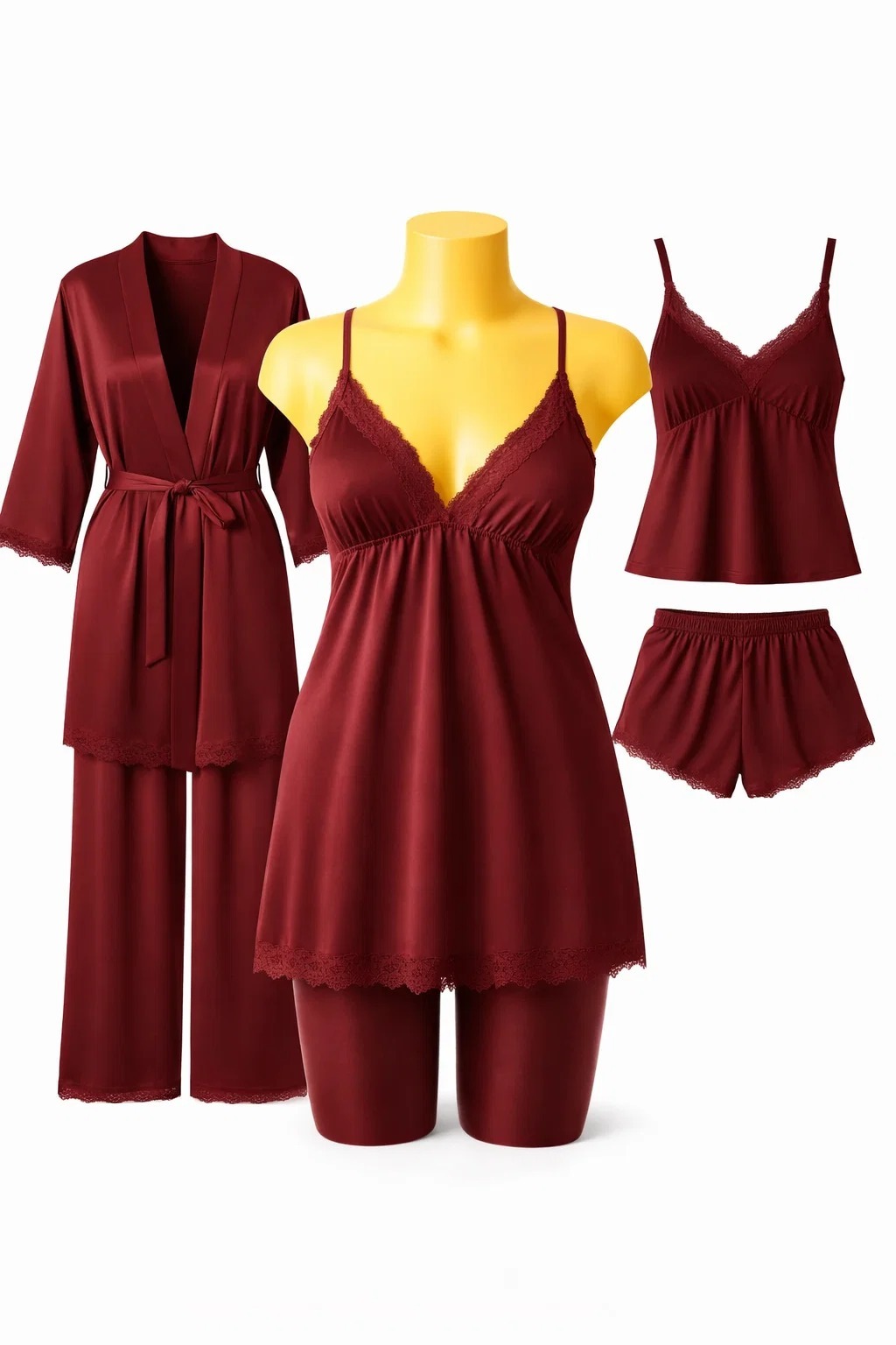 Nighty Sleepwear Silk Satin night dress Lingerie Set With Robe and Short Gown , Night Wear For Women , Beautiful Night Dress , Sleepwear Nighty Bridal for Ladies and Girls for Night Wear