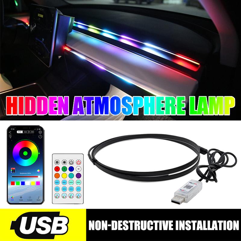 Car Dashboard Multicolor Neon Lights Strip With USB Port 2 Meters