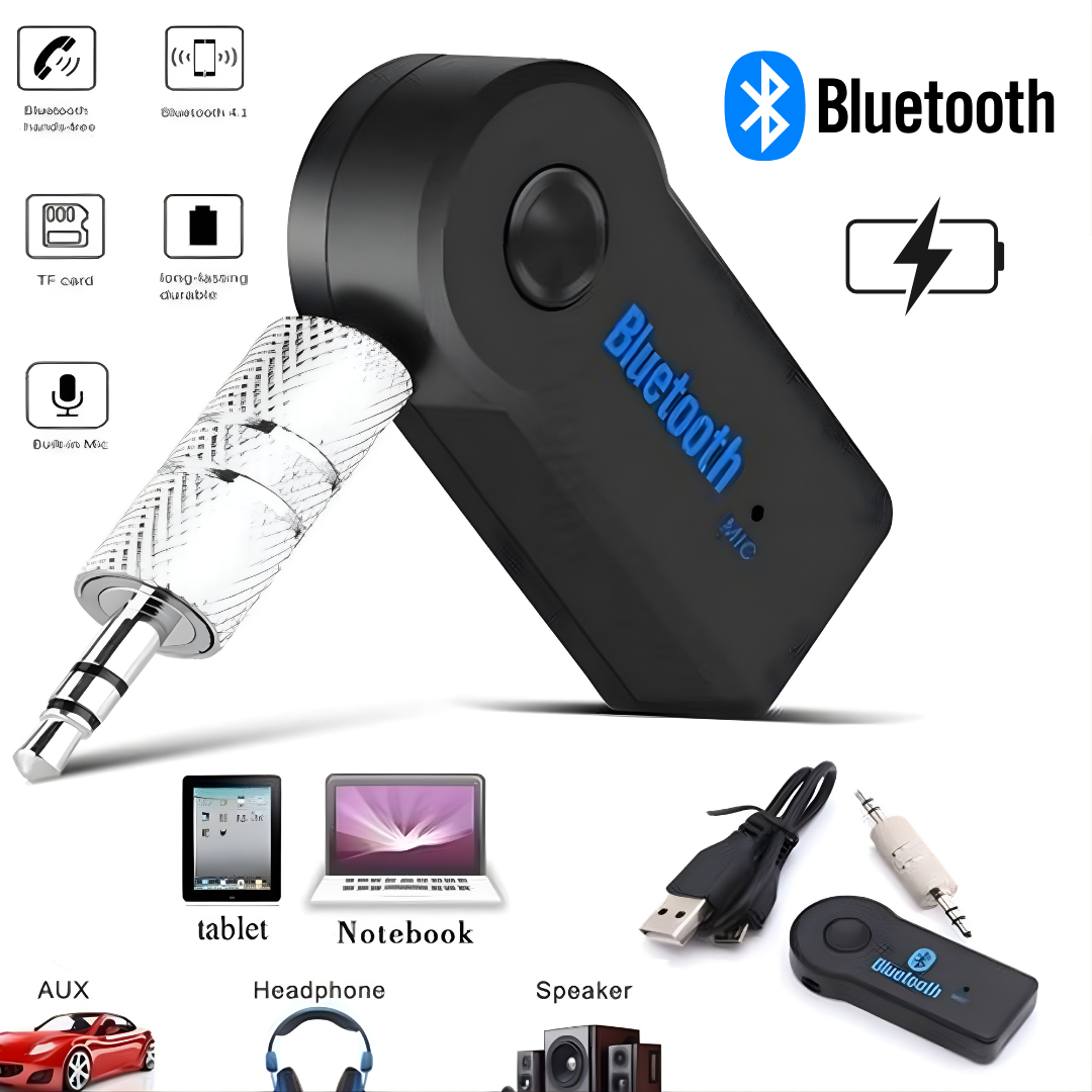 Bluetooth Aux Car Transmitter Rechargeable Audio Receiver Handfree With Mic Universal With Free 3.5mm Male to Male Audio Adapter Streaming Music Receiver A2DP Wireless Auto Audio Adapter With Mic For Phone MP3