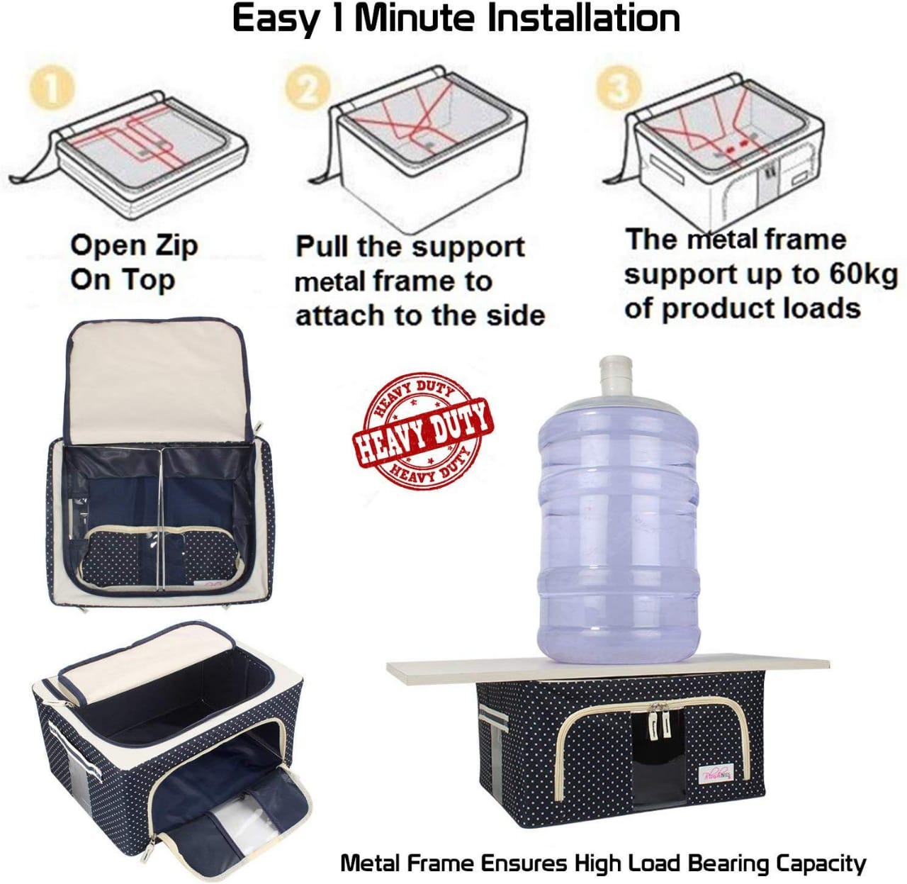 For Fabric Foldable Oxford Cloth Steel Frame Storage Organizer Box Bags