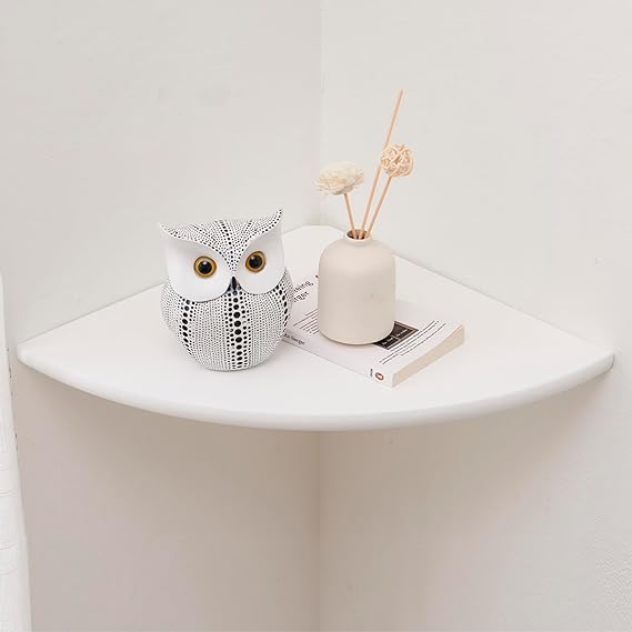 White Corner Shelf, Wall Mount Natural Oak Wood Floating Corner Wall