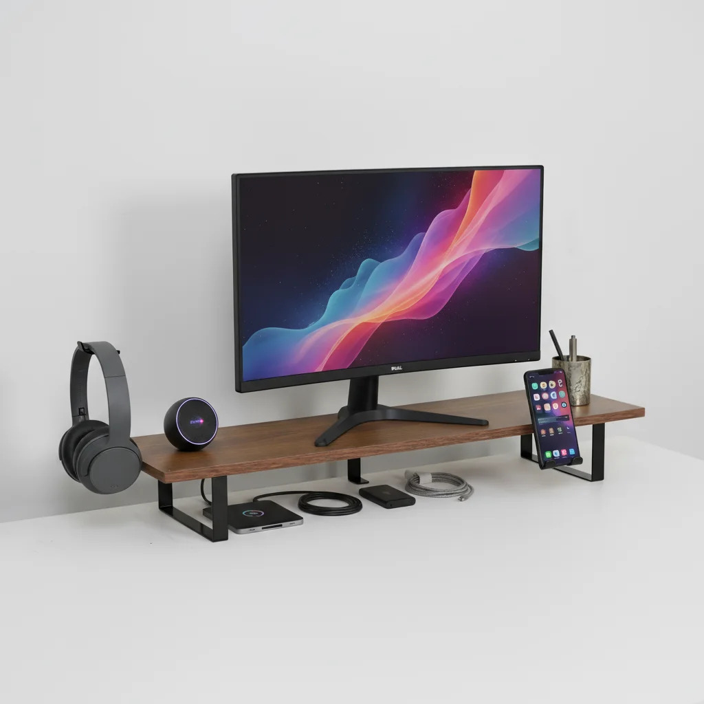 Openwood Modular Desk Shelf Monitor Stand Table Organizer With Phone Holder, Headphone Holder and Orgnizer Tray Customized