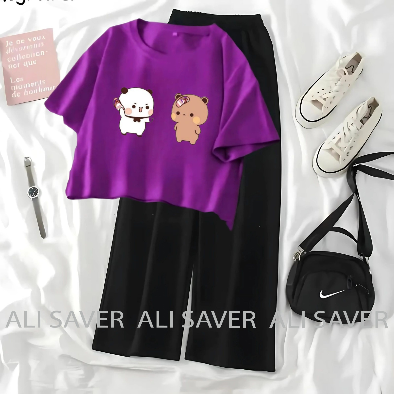 Casual Animal Print Top and Skirt Set for Girls - Cute Cartoon Character Design - Fashionable Outfit for Teens