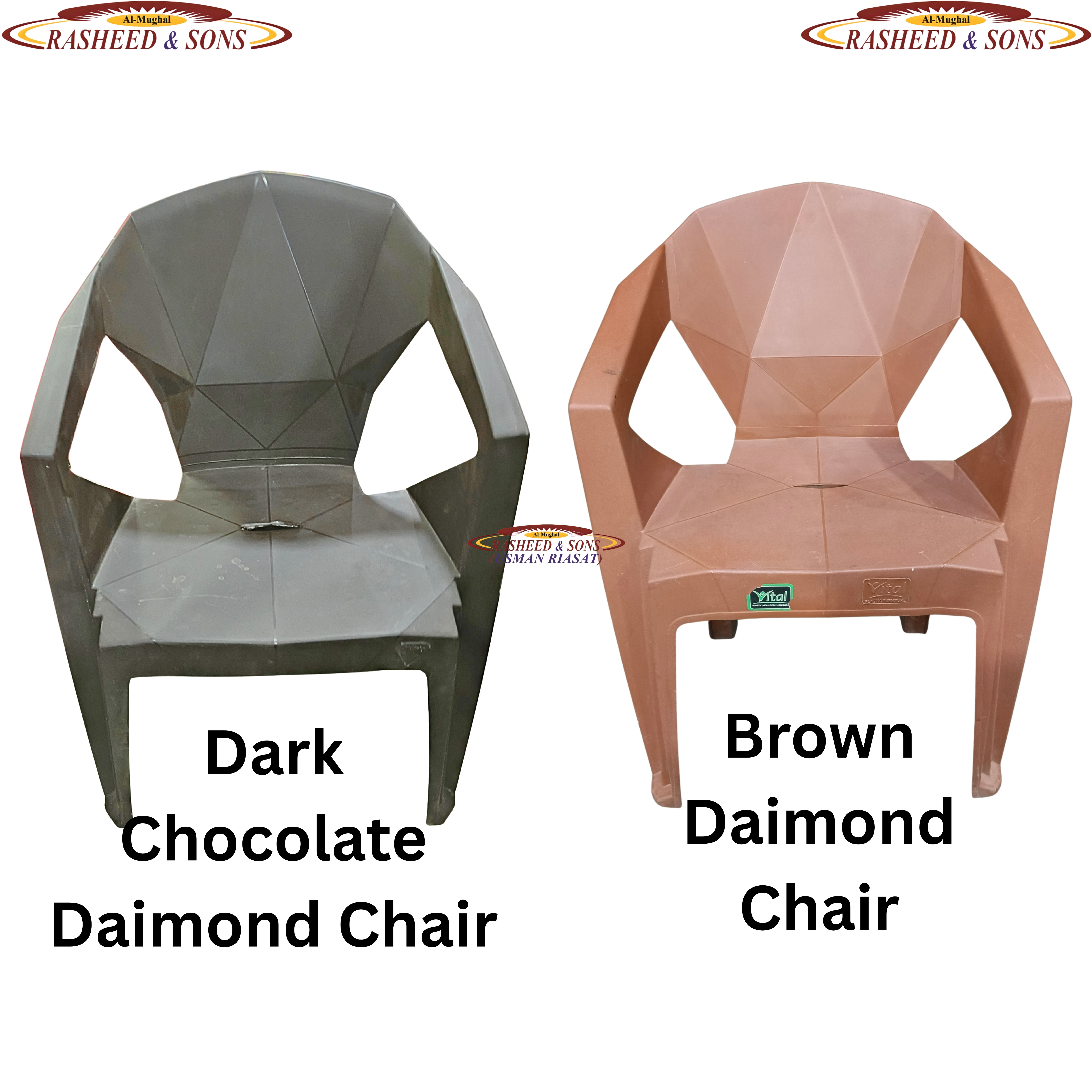 100% Pure Plastic Diamond Chair Set – Garden Patio Balcony Arm Chair – Rasheed & Sons Modern Plastic Chairs – Pack of 1, 2, 4, 6 with Fixed Table or Folding Tabl