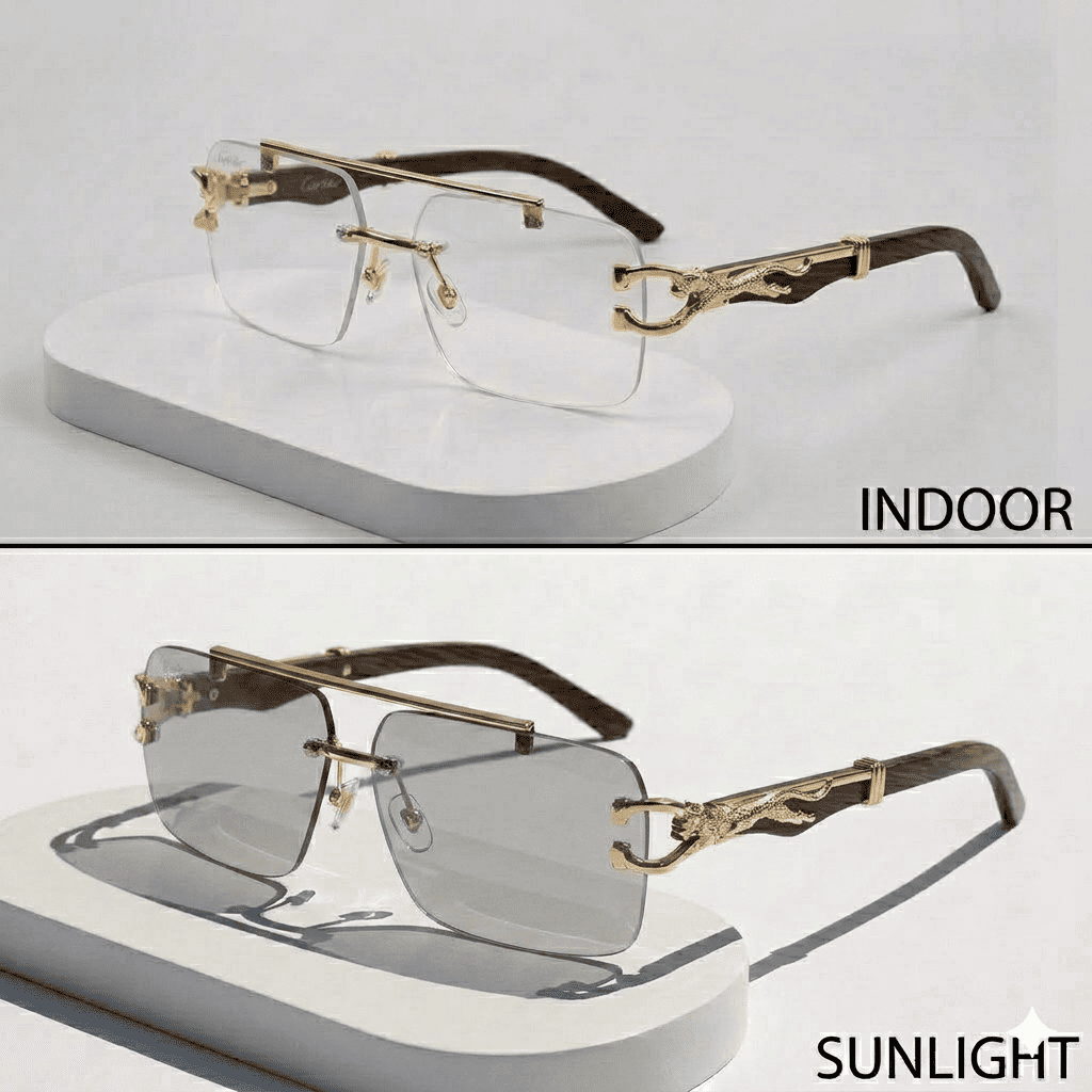 Bestwear.pk Luxury Solar Magic Cheetah Style Transition Sunglasses for Men & Women - All-Season High-Grade Resin Rimless Photochromic Transparent Eyewear Glasses for Girls & Boys - Unisex Frameless Fashion Color Changing Lens Shades for Ladies