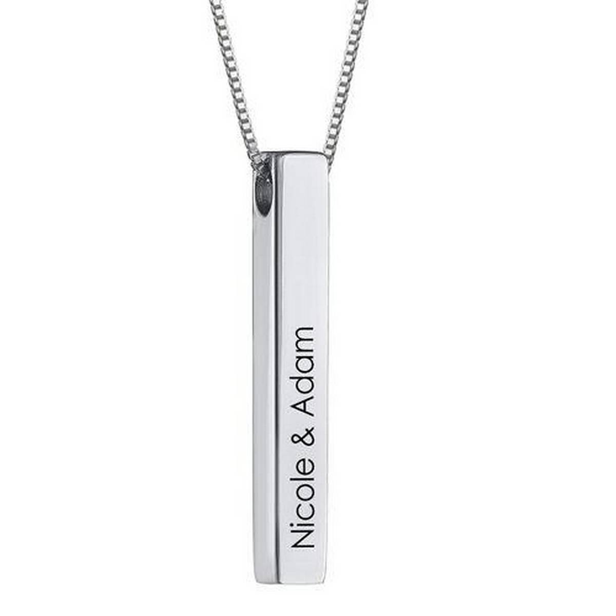 Engrave 3D Silver Bar necklace