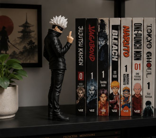 Gojo Inspired Anime Figure, Fan-Made Character Display Statue, Collectible Desk Decor for Anime Fans, Decorative Display Model for Home, Office, Gaming Room, Bookshelf, Entertainment Center and Collector Shelf