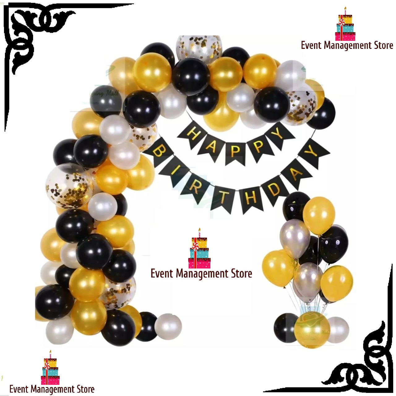 47 Pcs Happy Birthday Decoration Combo Set ( Black & Gold & Silver) Including Black Happy