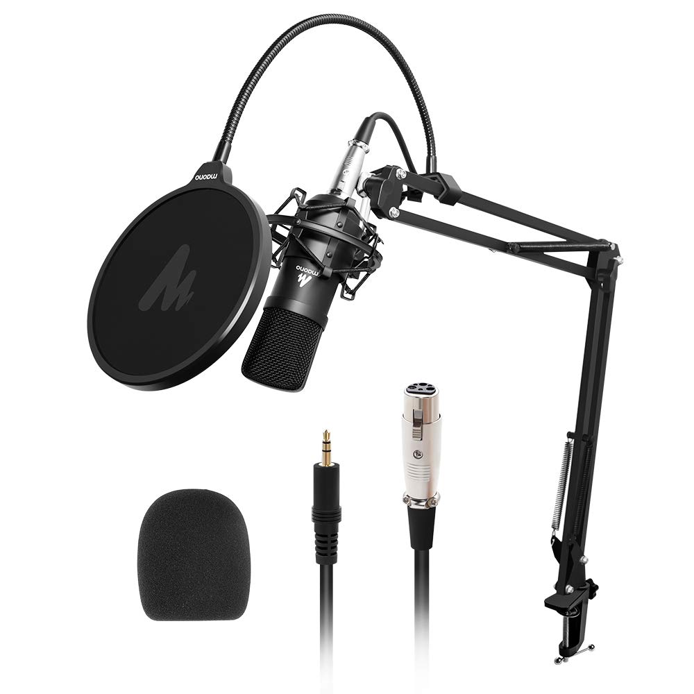 MAONO AUA03 Condenser Microphone Podcast Mic with Boom Arm Microphone