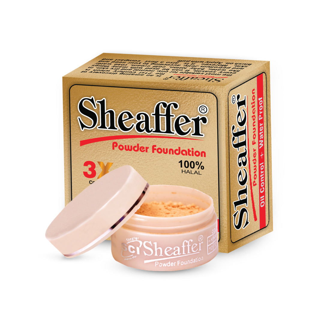 Sheaffer Powder Foundation 100% Halal Certified, Oil Control & Long-Lasting Matte Finish | Lightweight, Buildable Coverage for All Skin Types  Perfect for Daily Wear, Shine-Free Look & Smooth Touch-Ups