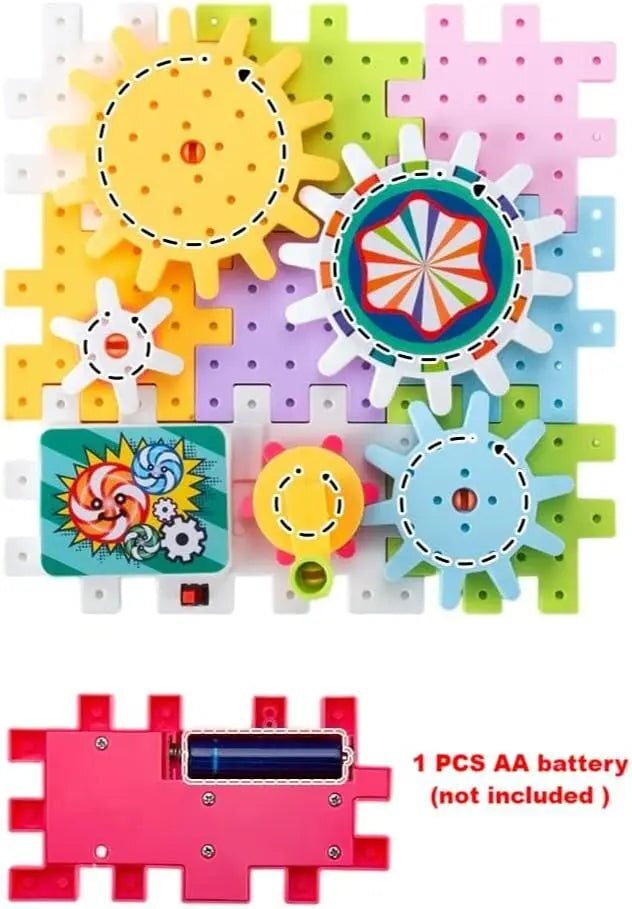 Electric Building Block Gear Toy Set DIY Plastic Brick Toys Colourful Building Block Large Particle Electric Gear Rotating Assembly Block Children Early Education Puzzle Fun Learning Blocks Gifts for Birthday
