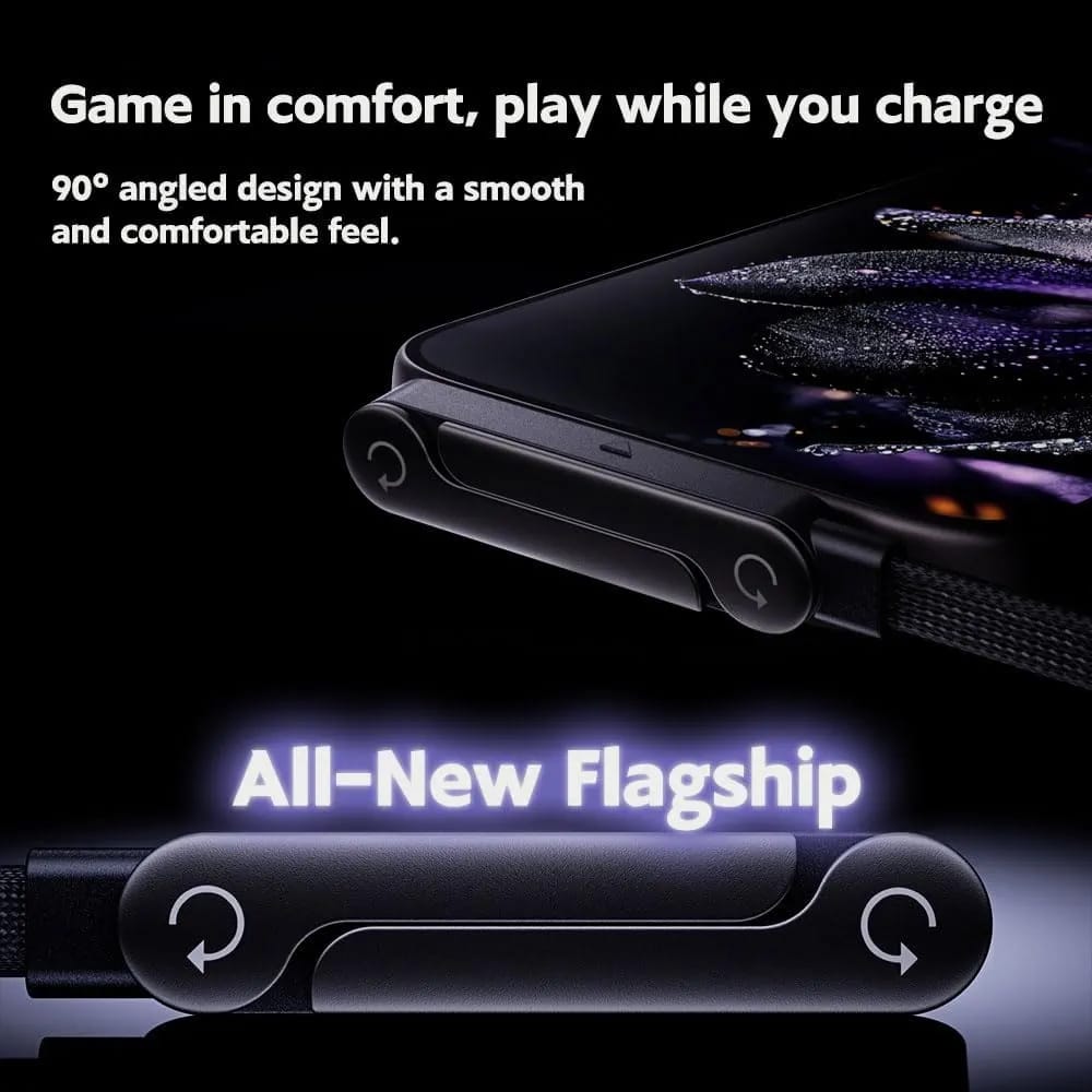 240W USB-C Fast Charging Cable with Adjustable Folding Stand | E-Marker PD Charging Cable | 480Mbps Data Cable | Gaming Elbow Design | Type-C to Type-C