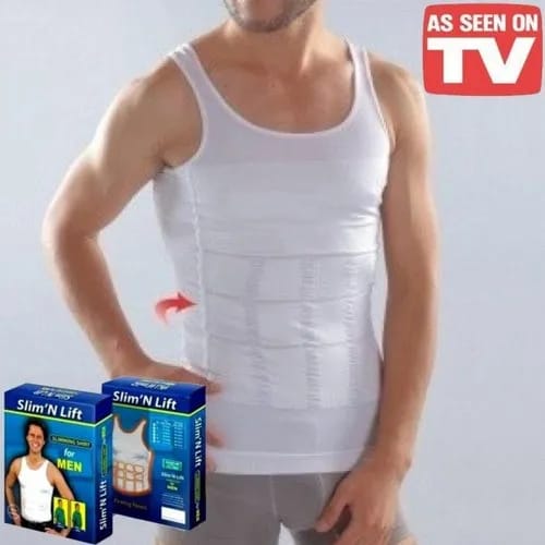 Slim N Lift Body Shaper Vest for Men – Compression Slimming Undershirt for Tummy Control & Back Support – Black/White