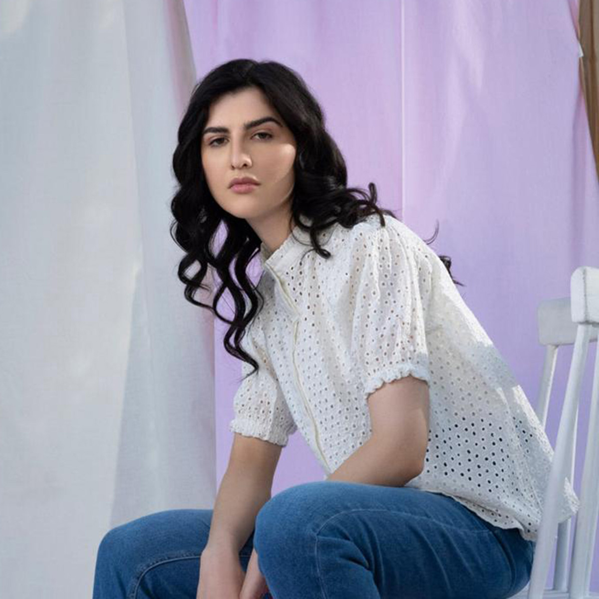 Sapphire Embroidered Shirt With Puff Sleeves - Elegant and Stylish Women's Top for Effortless Fashion