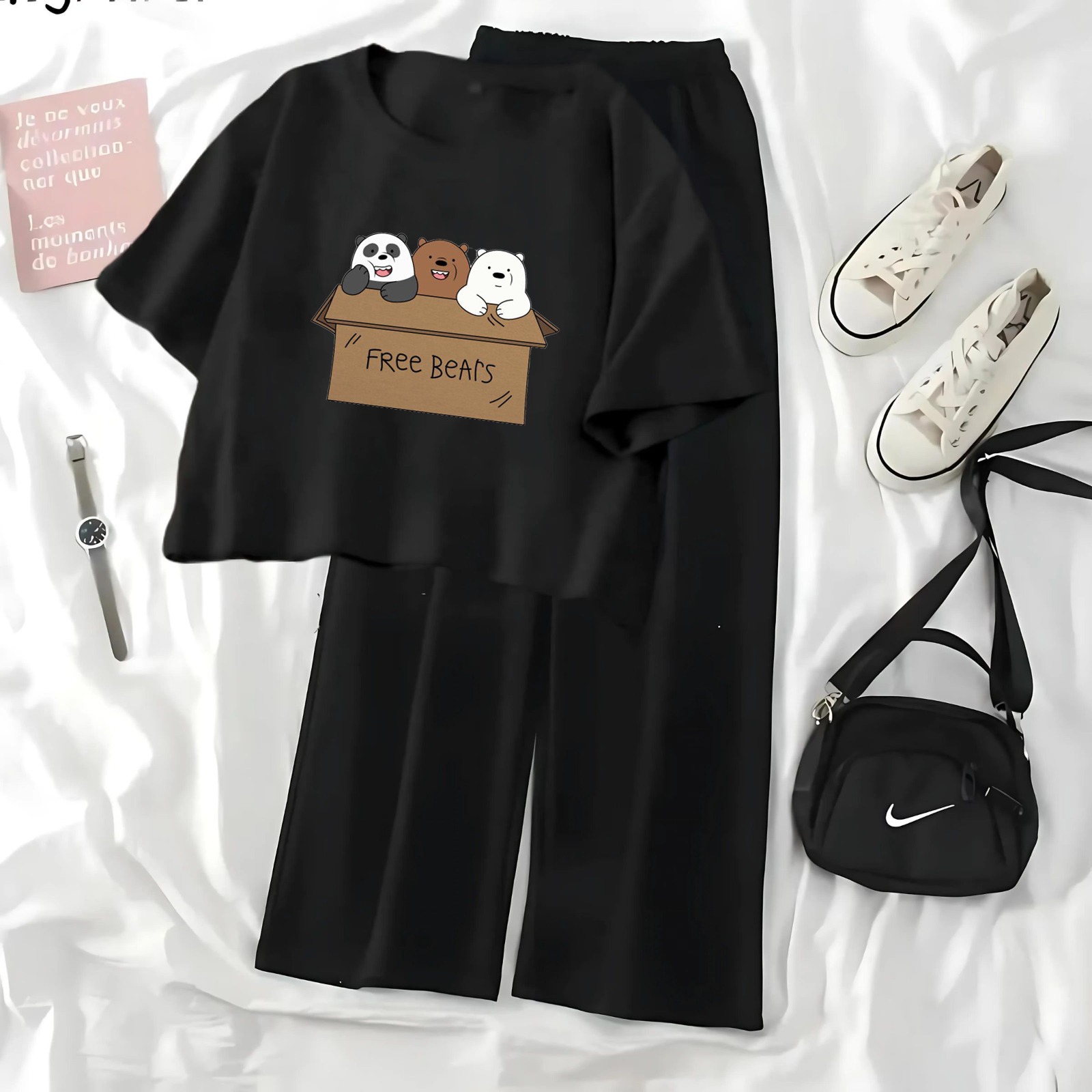 High-Quality Summer Printed Crop Top and Black Flapper Suit