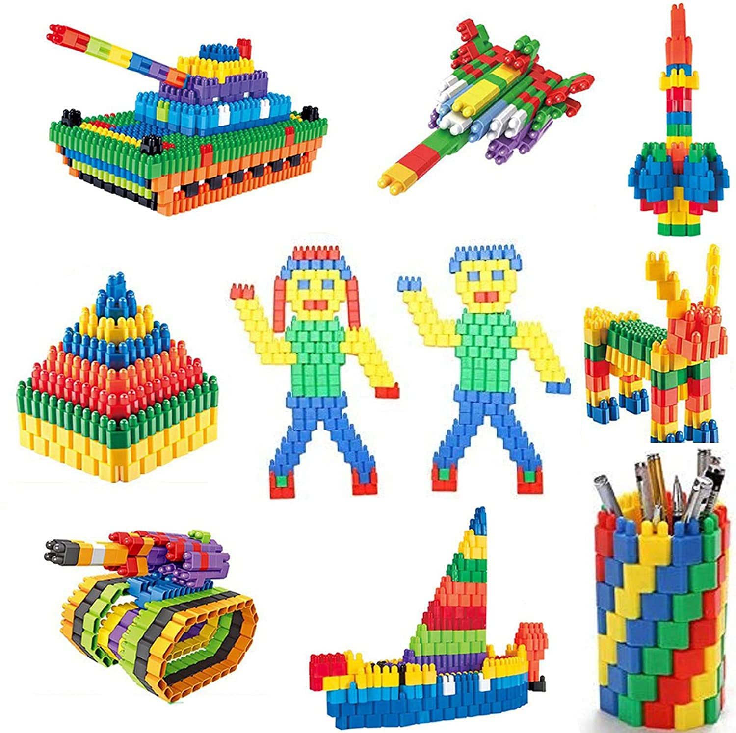 Bullet Shape Educational Building Blocks For Kids | Interlocking Plastic Smart Activity Construction Blocks Set | Robot, Pyramid, Army Tank, Rocket Etc. | Multicolour