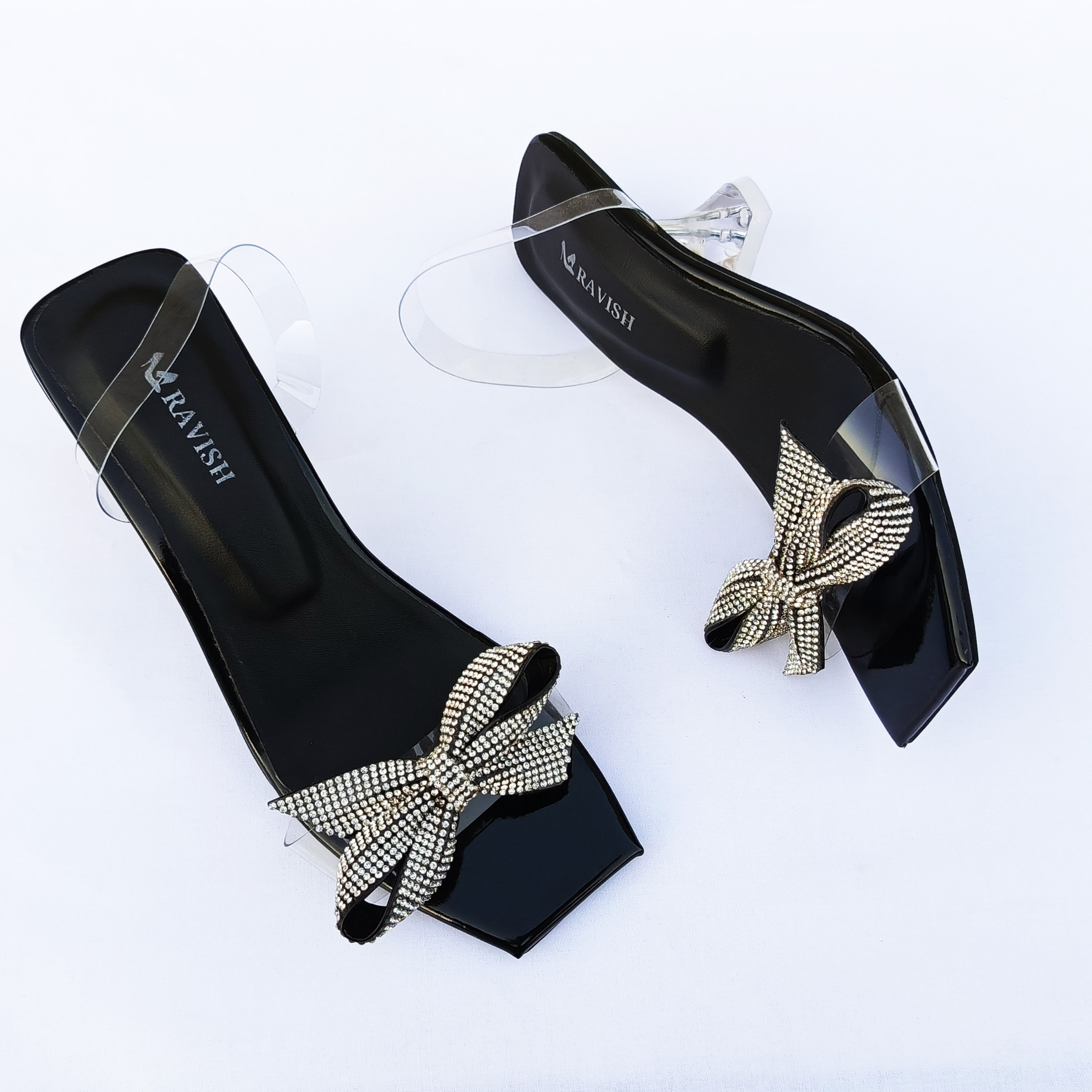 RAVISH Marigold Transparent Heels for Women - Elegant Bow Design, 2.5-inch Heel