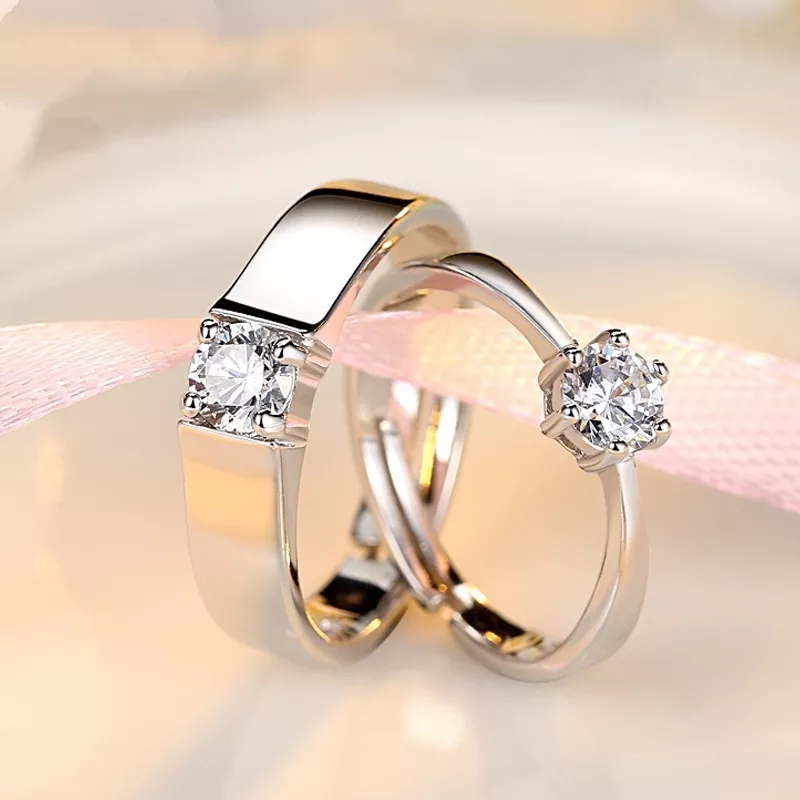 1 Set Sell Adjustable Lovers Zircon Engagement Rings For women Feshion Silver Color  Wedding Rings