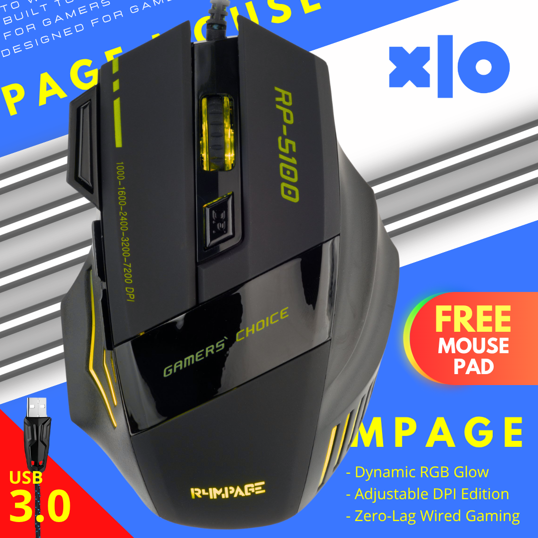 G2 Pro RGB Gaming Mouse with 8 Programmable Buttons + FREE Mouse Pad | 3200 DPI Optical Sensor & 7-Color Breathing LED | Ergonomic Wired USB Computer Mouse with Braided Cable |  Choice FBD - XLO