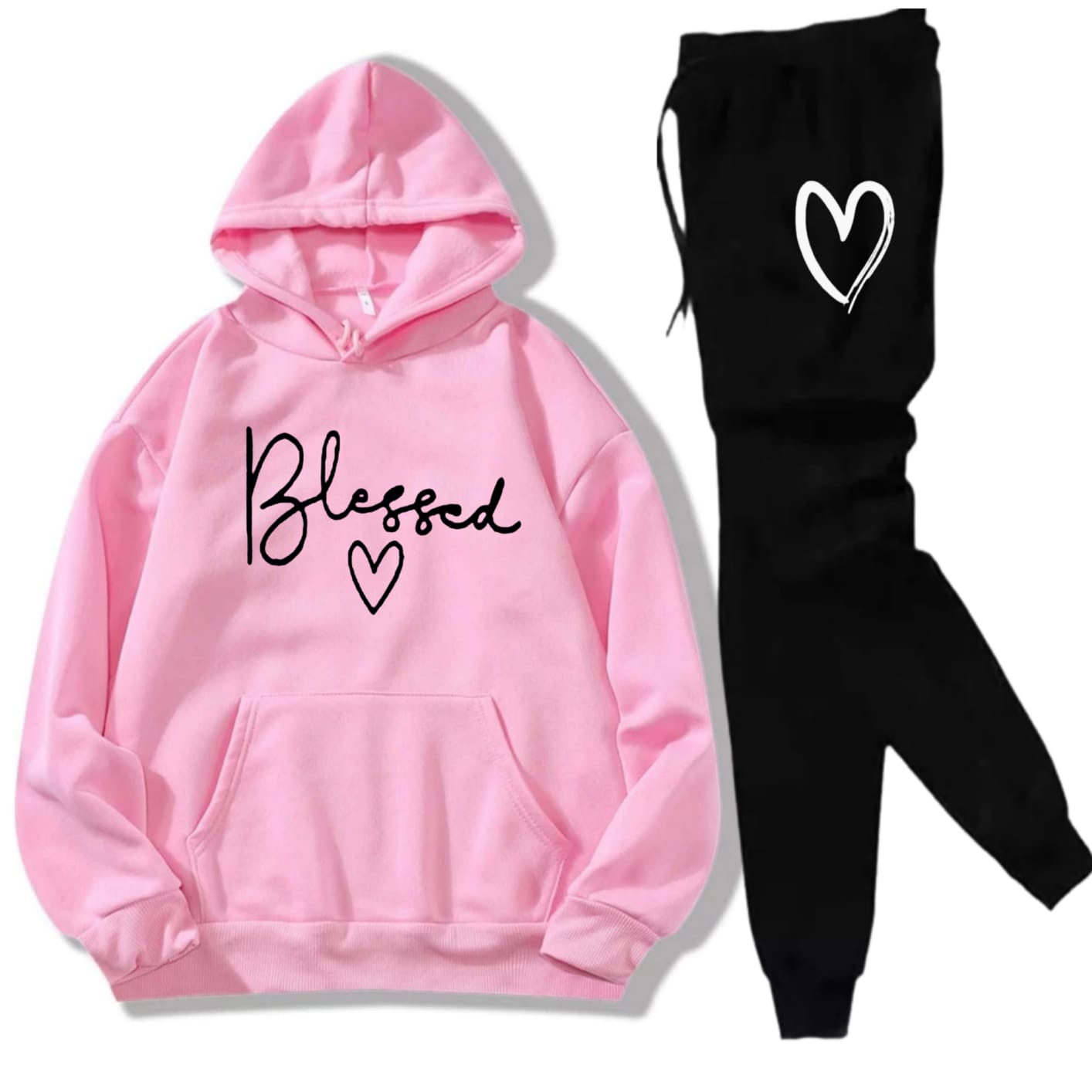 REVIBE - Pink & Black Printed Track suit For Girls & Womens - Soft & Comfortable Fleece Fabric Hoodies For Girls Printed Tracksuit