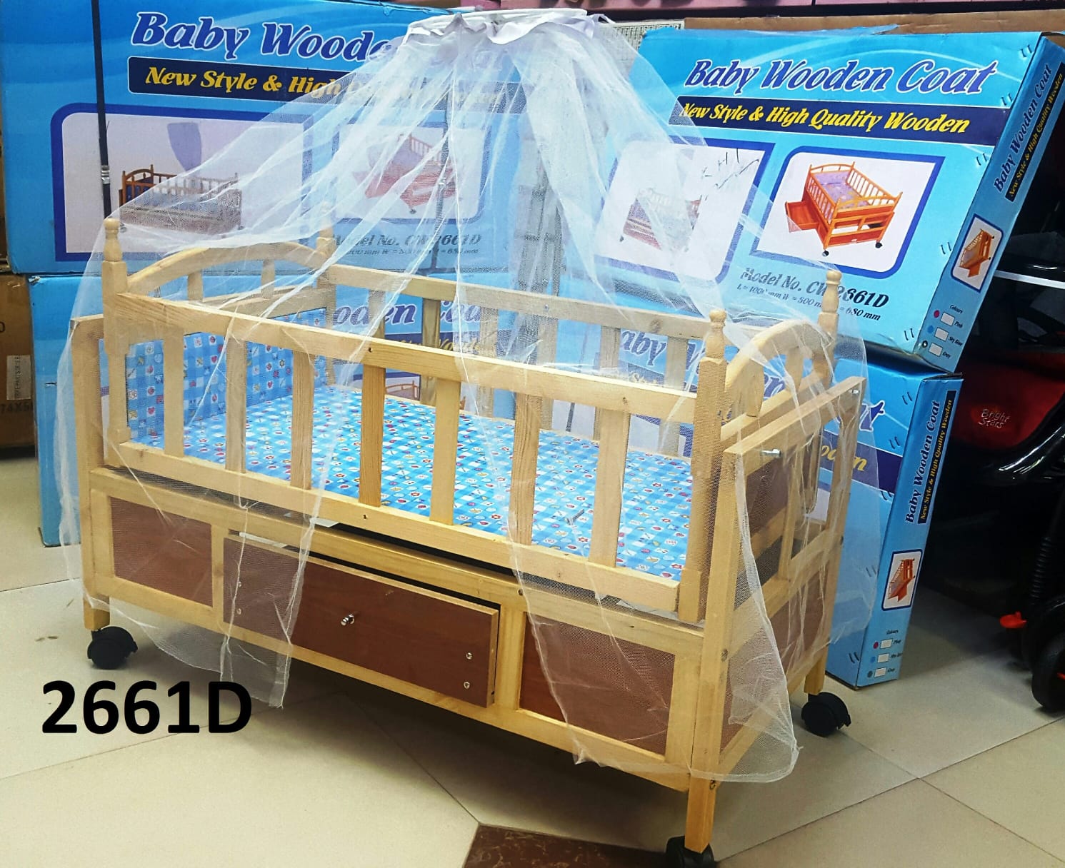New Born Baby Wooden Swing Cradle with Attached Net New Born to