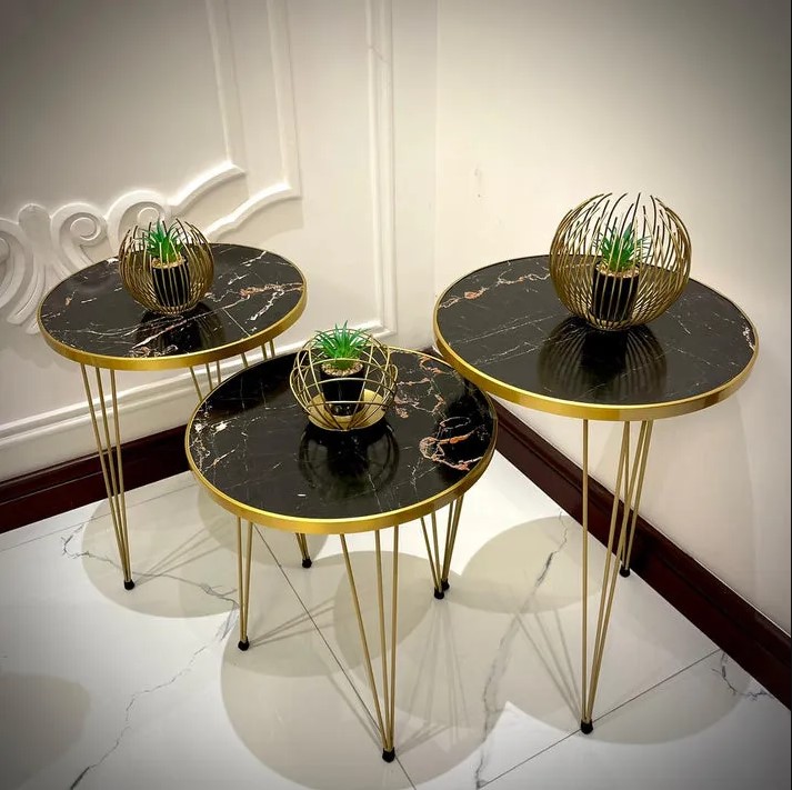 Mexico Launched Wooden Daisy Coffee Table With Metal Stand Set of 3 Round table Table Decoration coffee table Daisy coffee table dining table Nesting table set Side Table Coffee Table nesting table Decor - Set Of 3 Side Tables By Mexico