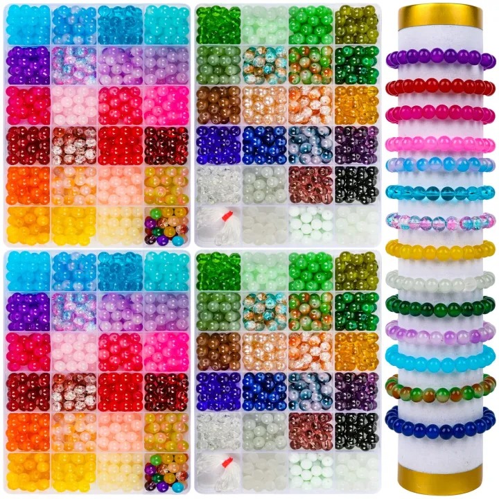 200pcs 8mm Glass Beads 10 Random Colors (20pcs Each) for Jewelry & Bracelet Making – Cute, Vibrant Beads for Crafts, Weddings, and Gifts   Glass Beads 8mm For Bracelet Making Jewelry Making accessories Pink Black Blue White All Color By SAMS
