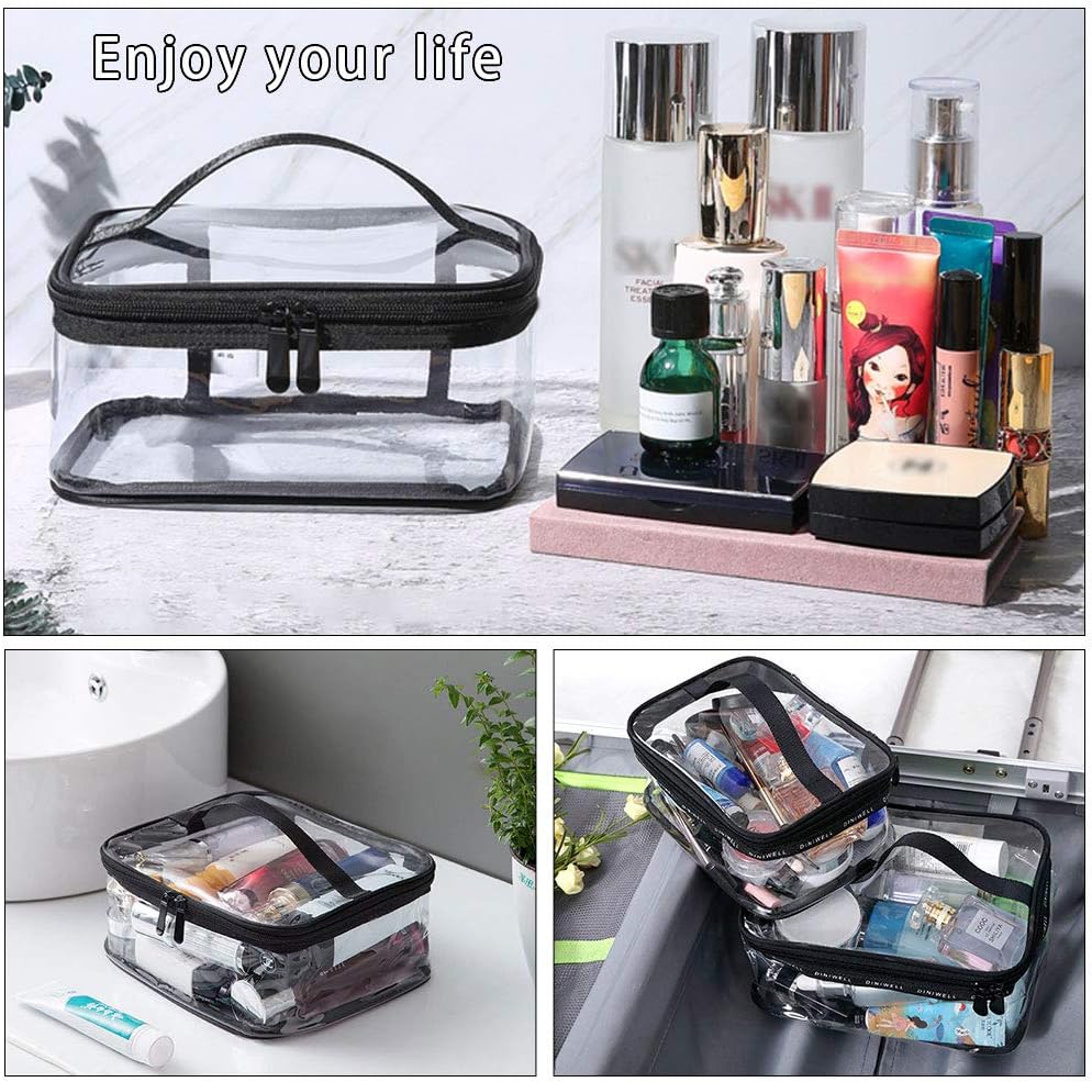 Clear Travel Cosmetic Bag Makeup Pouch, Train Case Organizer with Top Handle Large (BLACK)
