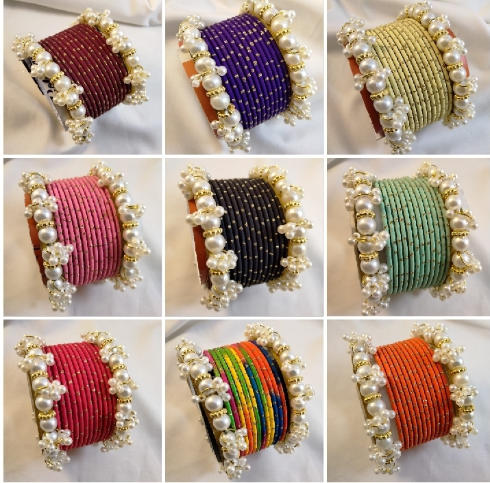 Trendy metal bangles set with pearl bangles golden dotted pearl bangles set bangles for girls in all sizes and colors