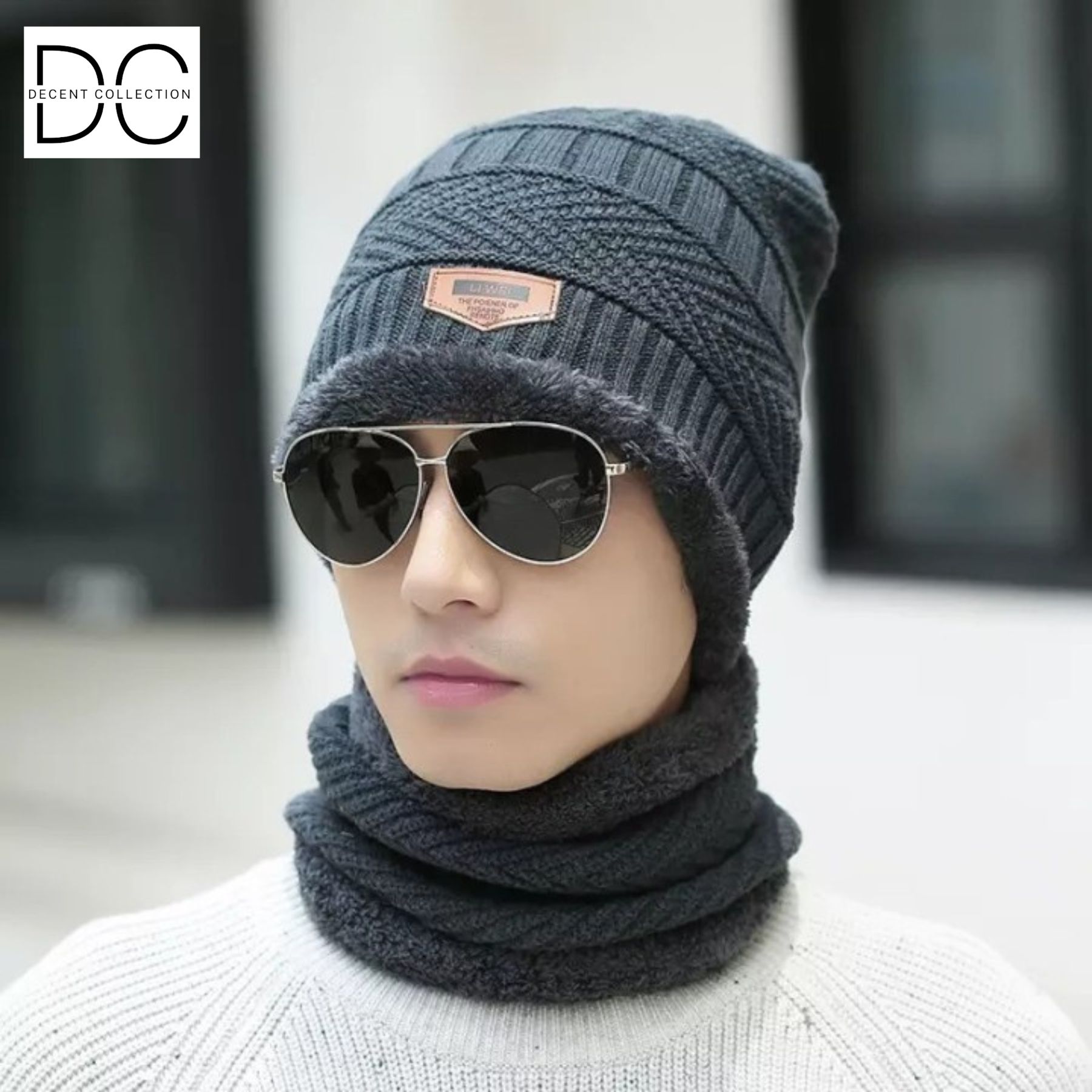 BIN-B Wool Beanie Cap with Neck Warmer Scarf and Fleece Mask Set for Winter - Warm Knit Hat, Neck Gaiter, Face Cover 2 In 1 Set