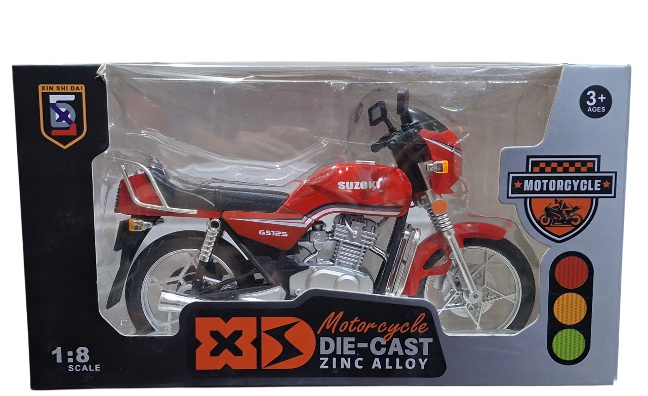 Suzuki GS 125 Alloy Retro Motorcycle Model Diecast Toy With Light and Sound 1:18 Scale For Boys & Collectors