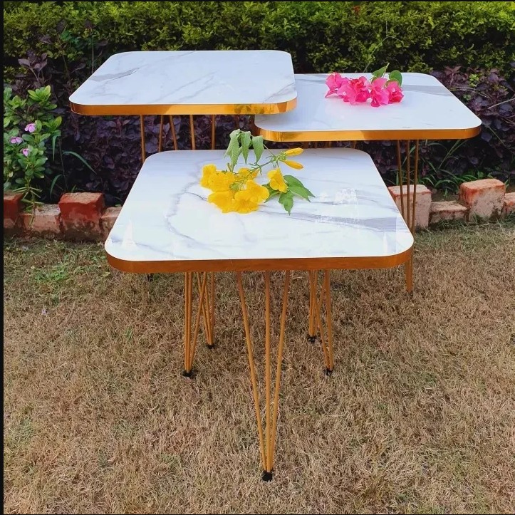 WOW Flower look Set of 3 Round Coffee Table HIGH Gloss Nesting End Tables with Metal Legs for Living Room, Home Office, Nightstands for Bedroom, Sturdy Easy Assembly - 3 Piece Modern Nesting Table Living Room BY ALHAFIZ WALLS