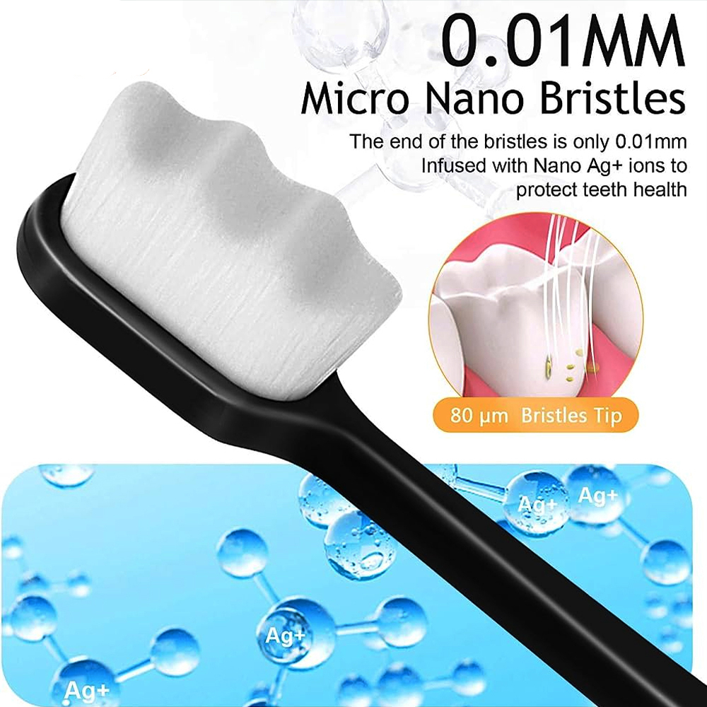 Ultra Fine Soft Nano Bristle Adult Toothbrush for Deep Teeth Cleaning, Dental Oral Care, Antibacterial Gum Health, Sensitive Gums Protection, Hair Whitening, Superfine Thick Wave Bristles, Comfortable Grip Handle, Gentle Hygiene Tooth Brush