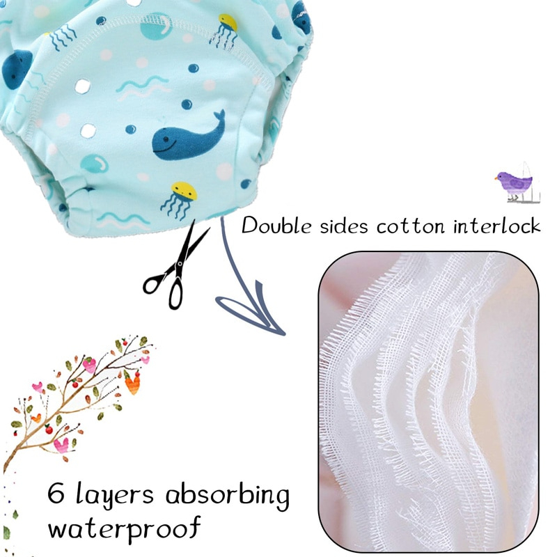 1 Pcs Baby Washable 6-Layer Cloth Diaper | Reusable Cotton Elastic Waist Nappy Learning Pants (Random Colors)