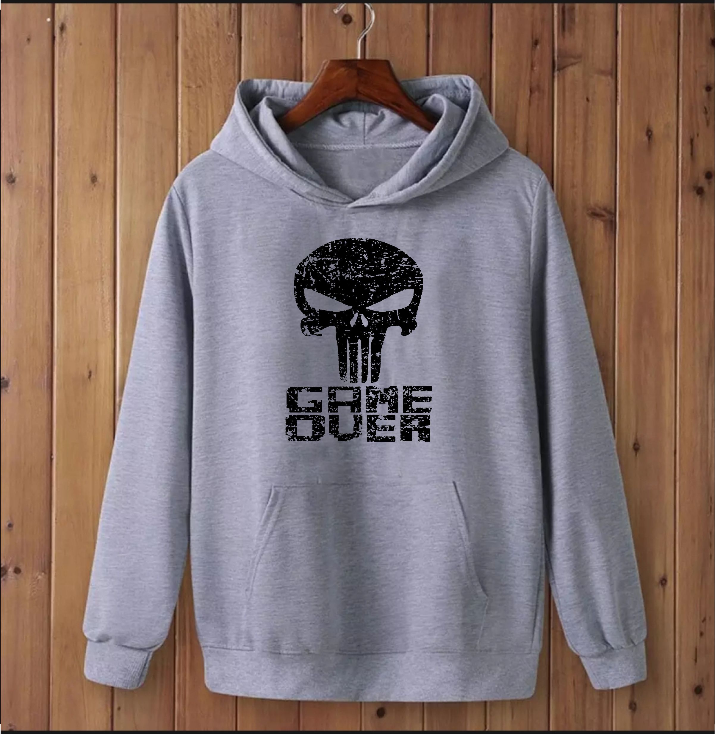 GAME OVER printed grey kangro hoodies for men