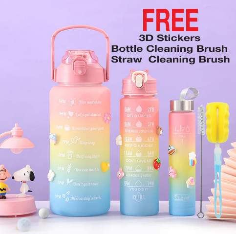 2pcs | 3pcs  Water Bottles Set Sports, BPA Free, Leak-proof Water Bottle Cups with Drinking Time Straw, Fitness Bottle for Family, Office, Gym Outdoor Travel Car school