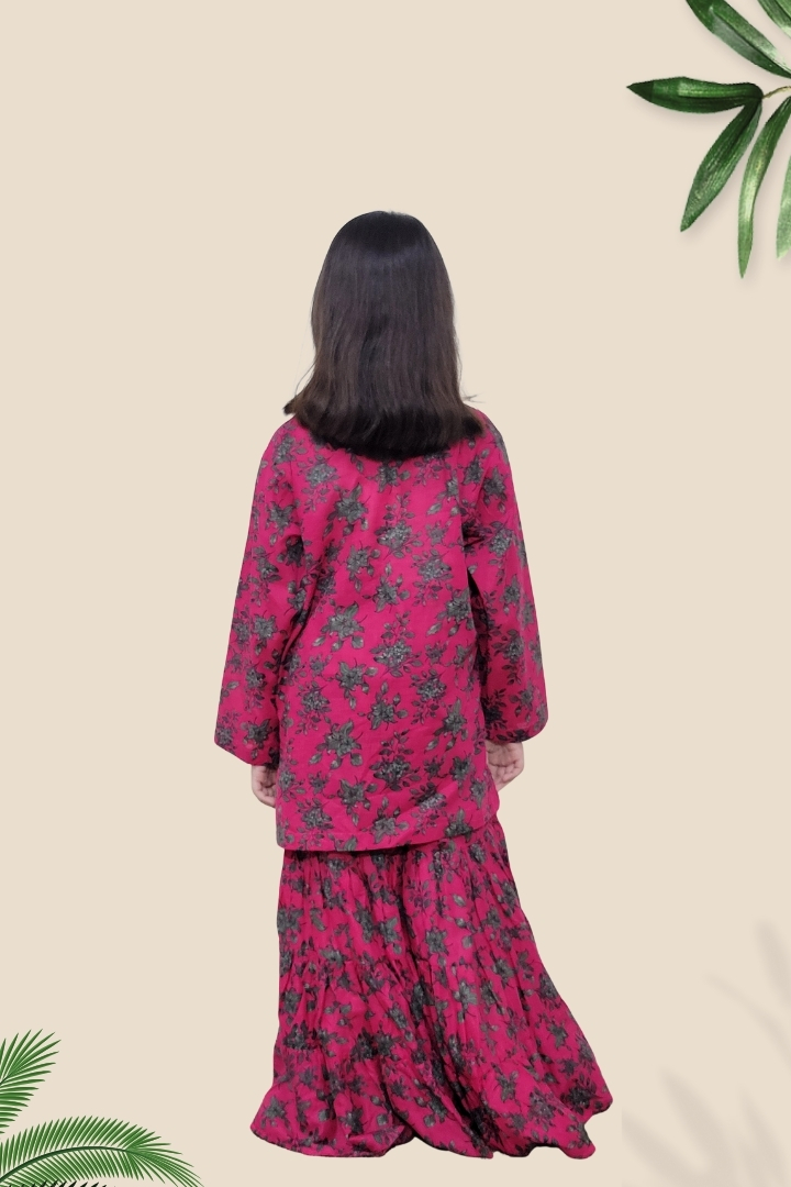 2 Pcs Girls Printed Suit Stitching Cotton