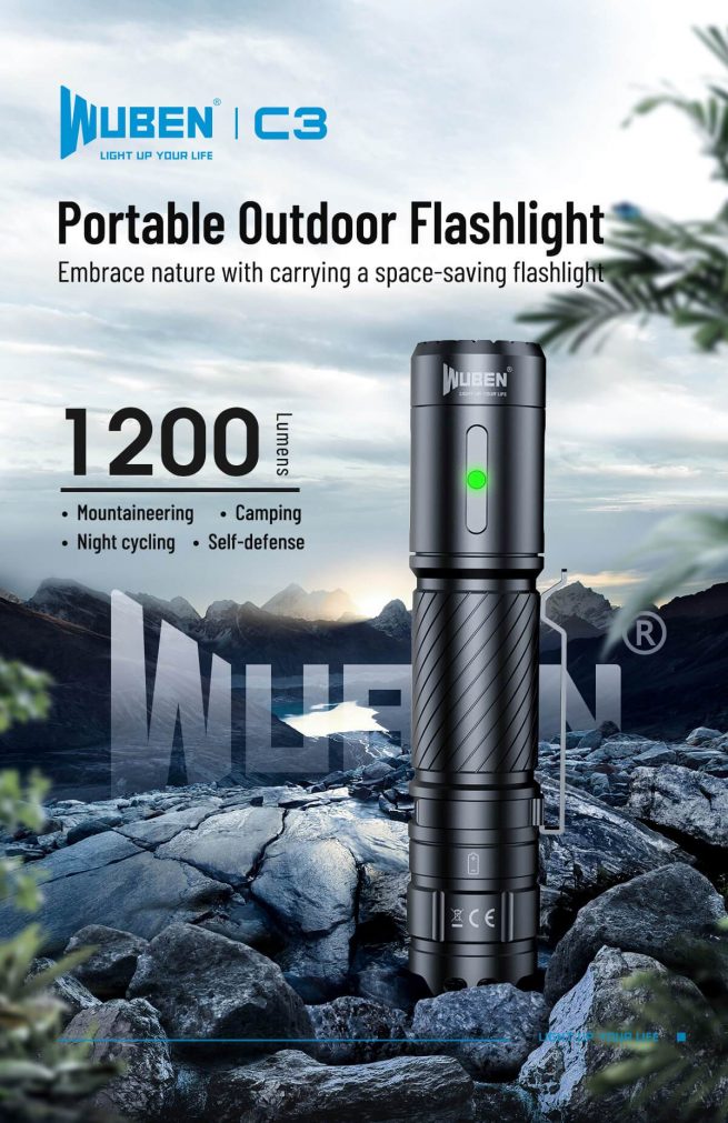 WUBEN C3 Flashlight 1200 High Lumens Rechargeable Flashlights 6 Modes Super  Bright IP68 LED Tactical Flashlight for Camping, Home, Emergency, Rescue