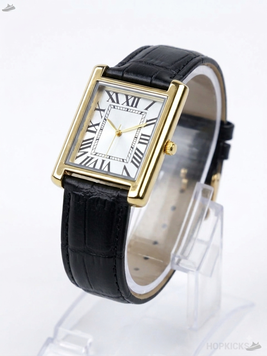Leather Strap Watch For Men's – Stylish Fashion Quartz Silicone Soft Rubber PU Strap Waterproof Belt - Elegant Business Watches for Boy's in Rectangular Shape Dial Analog Old Money Time Classic Vintage Look For Men With Golden & Silver Case