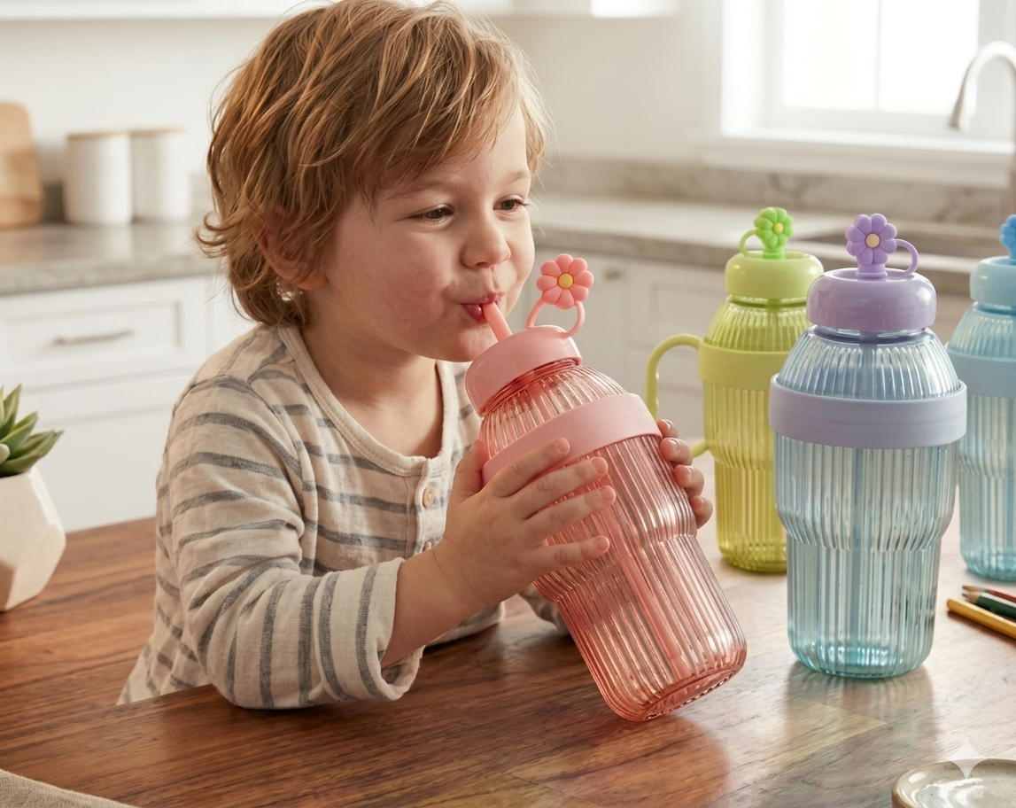 1300ML Large Capacity Detox Water Bottle with Straw for Girls | Leakproof Plastic Sports & Gym Mug | Cute Portable Tumbler for Summer, Travel, Fitness, Kids & Milk Tea|Water bottles |Plastic bottles|Water bottles for kids