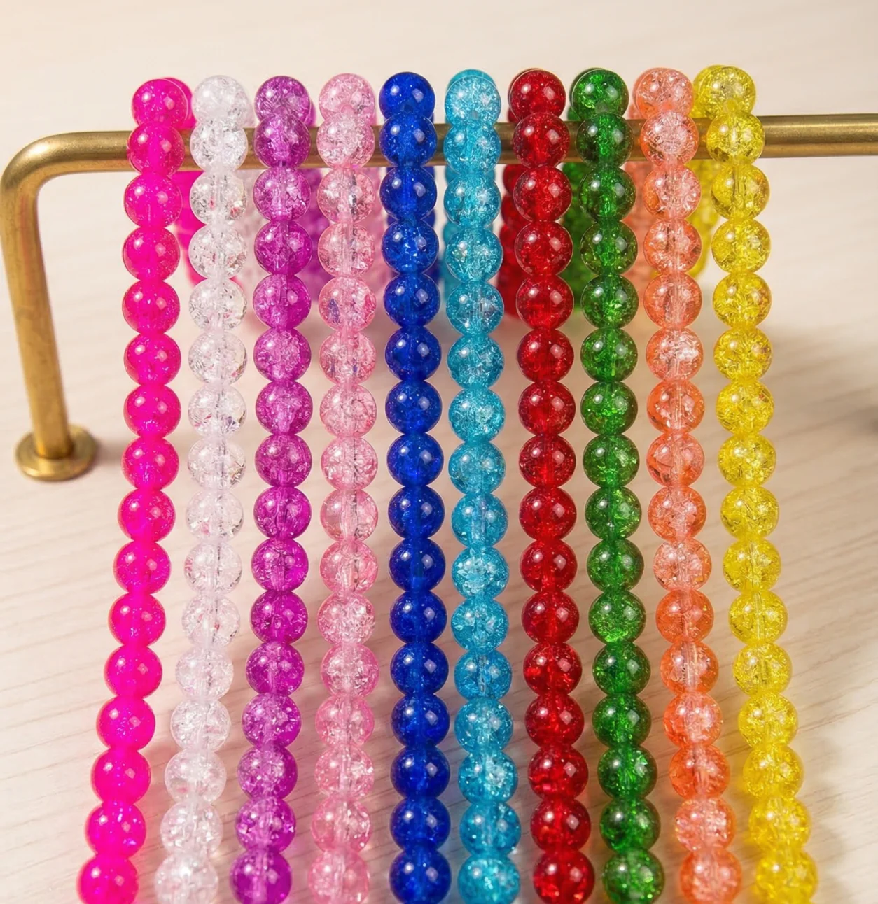 50/100PCS 8mm Crack Glass Beads for Jewelry Making – Cracked Round Loose Beads, 100+ Beads Per Strand, DIY Bracelet, Necklace & Earring Craft