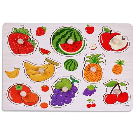 Mixed Fruits Themed Wooden Knob Puzzle Educational Toy