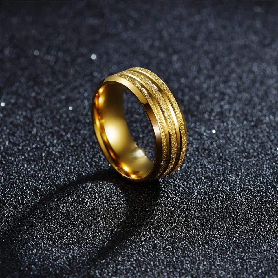 Gold Rings Frosted Groove Titanium Steel Gold-plated Couples Ring Wedding Engagement Jewelry Gift