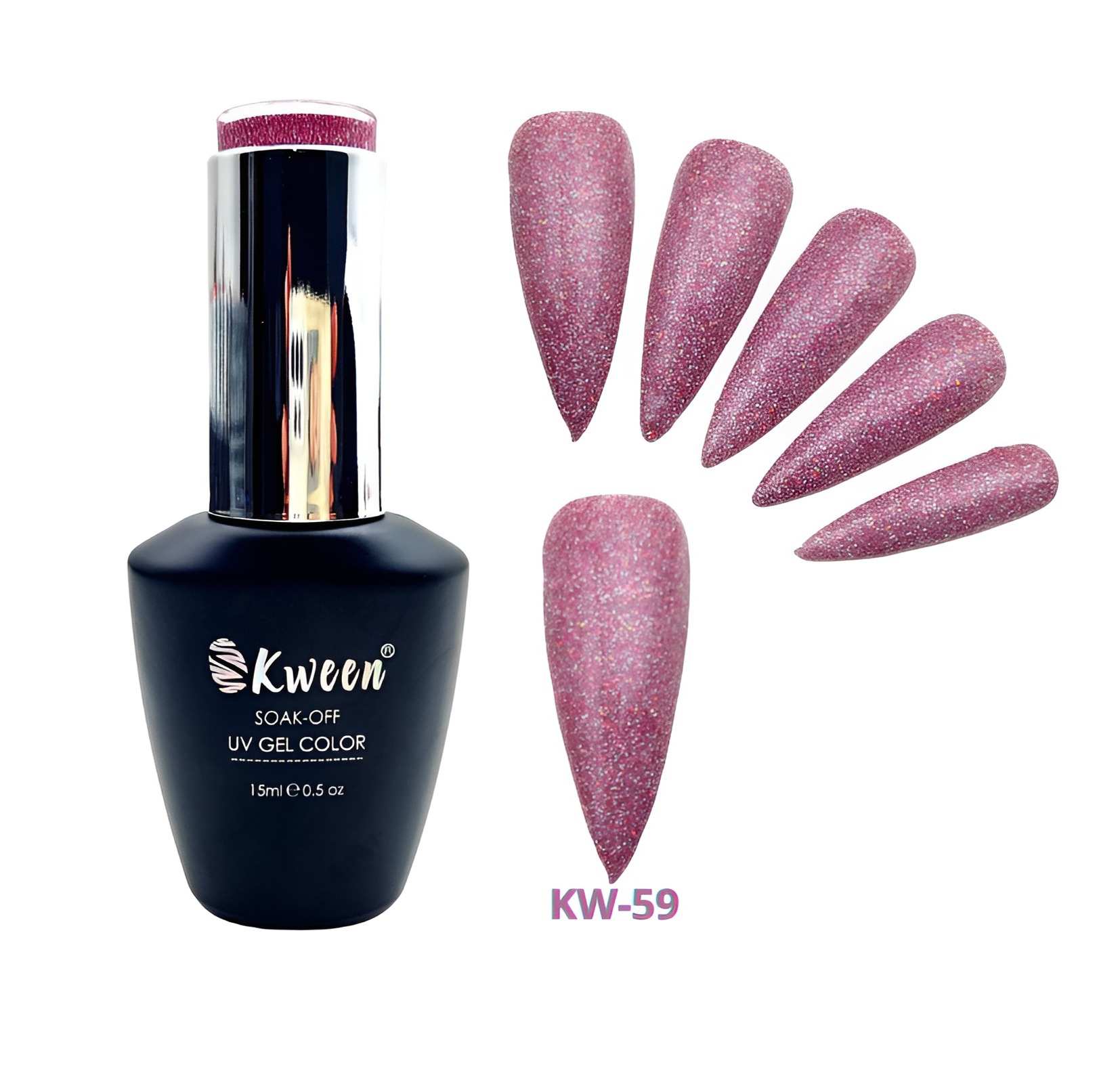 KWEEN Glitter Gel Nail Polish Soak Off UV LED Nail Polish Holographic Sparkle Shiny Pink Diamond Gel Polish for Manicure