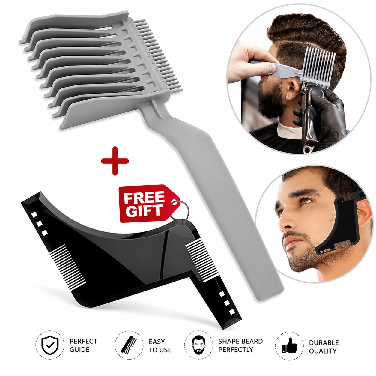 Professional Beard Shaping Tool & Barber Fading Comb – 2-in-1 Transparent Beard Shaper, Double-Sided Clipper Blending Comb, Goatee Styling Template & Hair Line-Up Comb for Men