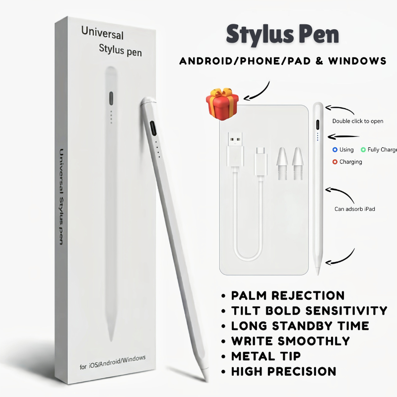 Universal Stylus Pen for All Touchscreen Devices | High Precision Metal Tip Digital Pen for, Android & Windows Tablets & all Touch Devices | Super Long Battery | Rechargeable | Palm Rejection - Global Gadgets